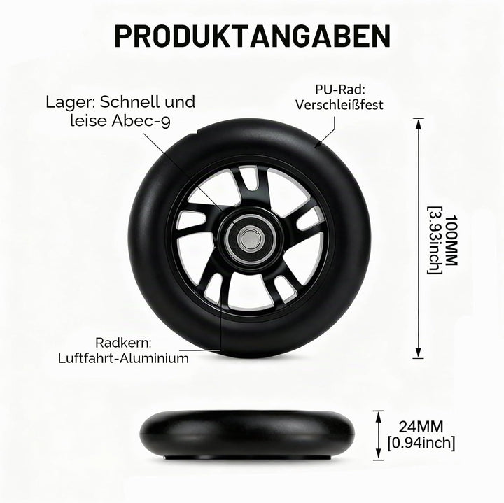 2 Stück Pro Stunt Scooter Rollen 100mm, Stunt Scooter Räder with ABEC-9 Bearings, Thickened PVC Repl