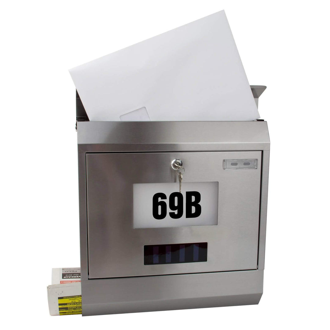 DEMA Briefkasten Solar mit Zeitungsrolle – Wetterfester Edelstahl Briefkasten mit integrierter Solar