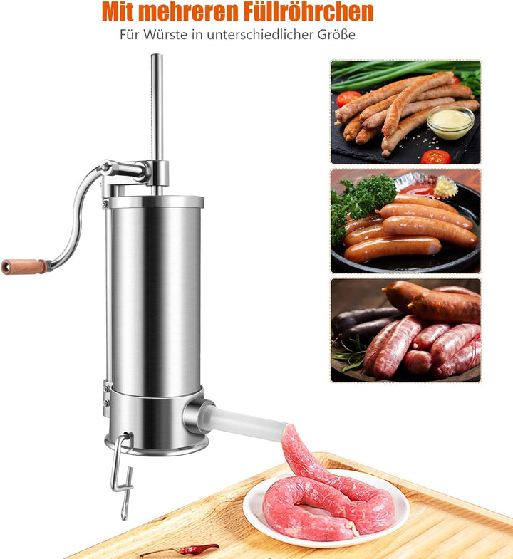 GOPLUS Wurstfüller aus Edelstahl, Wurstfüllmaschine Wurstmaschine Manuell, Wurstpress mit 4 verschie