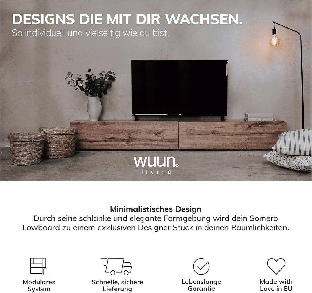 Wuun® TV-Lowboard Somero I 100cm bis 360cm I TV-Schrank & Hängeschrank für Wohnzimmer I Verschiedene
