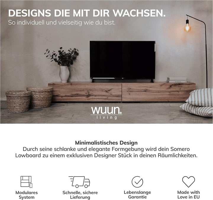 Wuun® TV Lowboard I 100cm-280cmI TV Board hängend Hängeschrank Wohnwand/Somero/Eiche 100 Eiche, 100