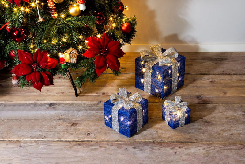 Bambelaa! 3er Led Deko Geschenke Weihnachten Leucht Boxen Timer Weihnachts Dekoration Weihnachtsdeko