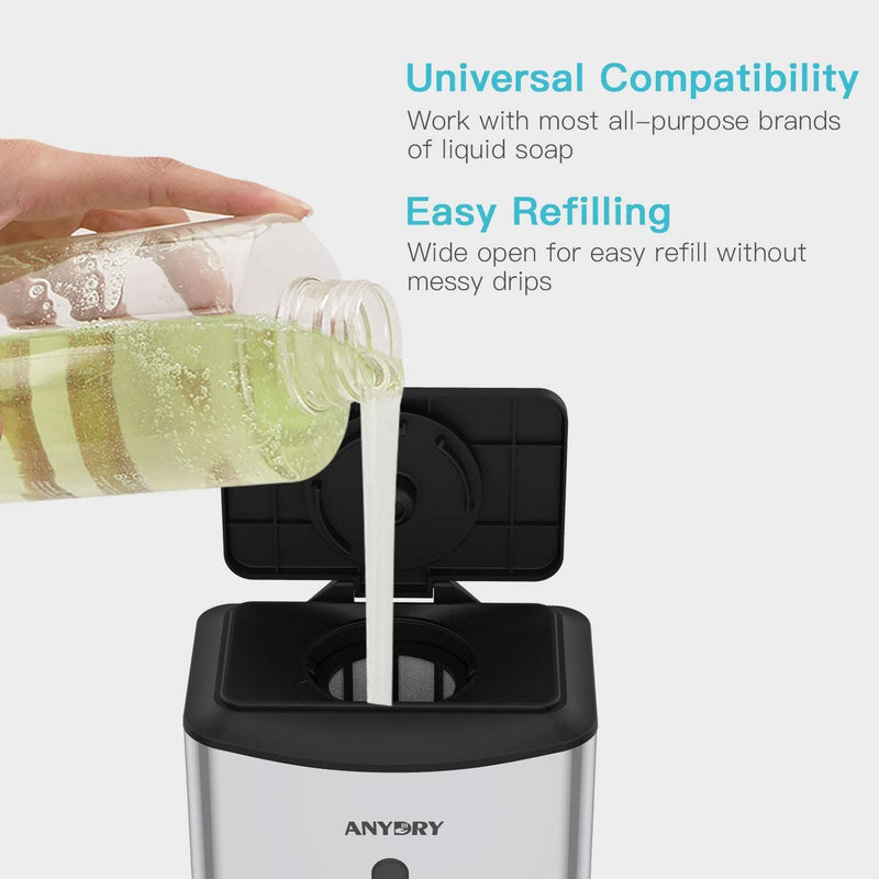 anydry AD1206 Kommerzielle Wandhalterung Automatischer Flüssigseifenspender Edelstahl-Finish 1100ml