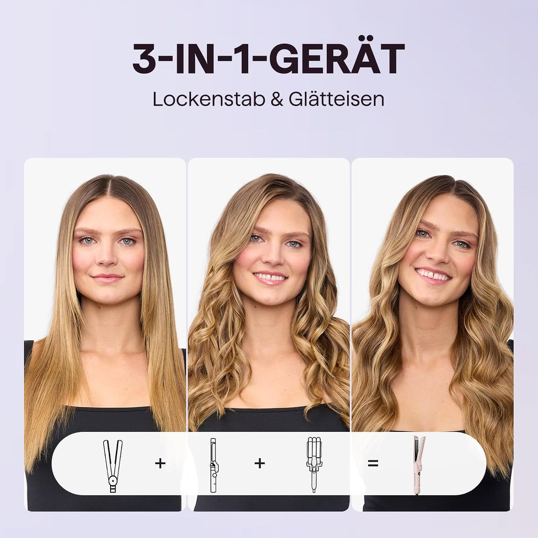 Wavytalk Lockenstab und Glätteisen 2-in-1, 360° Kaltluft für Grosse Locken | Digitaldisplay, 5 Tempe