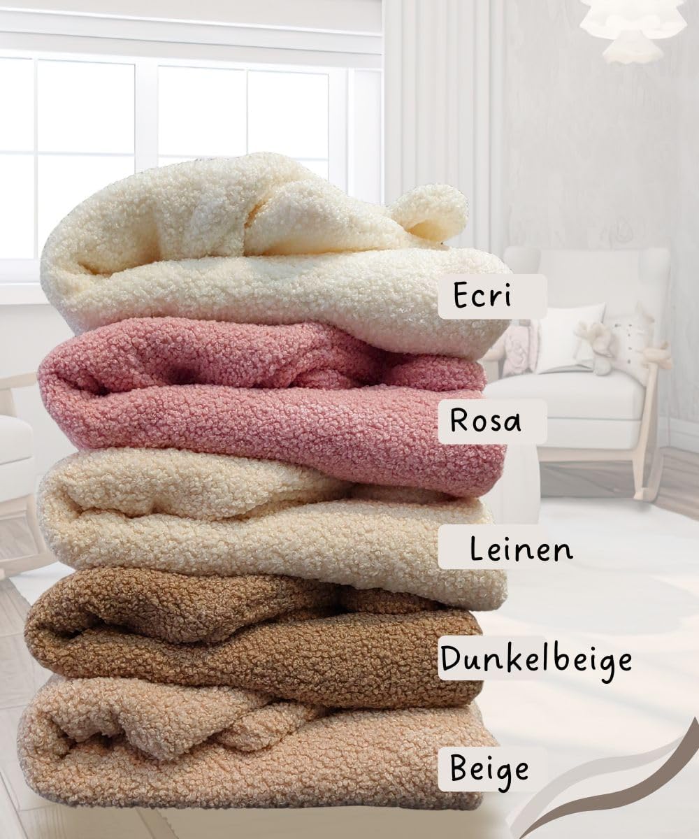Einschlagdecke Babyschale Winter 80x80cm Kuschelig BOUCLÉ Lammfell-Optik, Kuscheldecke mit Kapuze fü