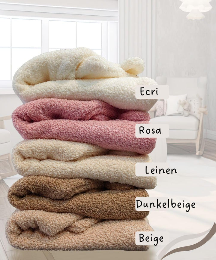 Einschlagdecke Babyschale Winter 80x80cm Kuschelig BOUCLÉ Lammfell-Optik, Kuscheldecke mit Kapuze fü