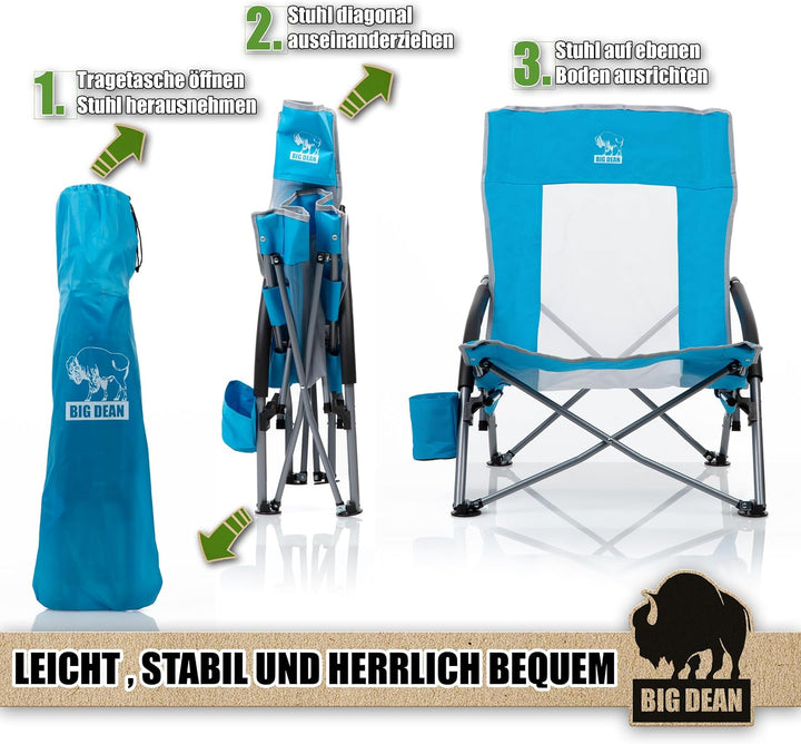 BigDean Strandstuhl klappbar leicht stabil mit Getränkehalter
