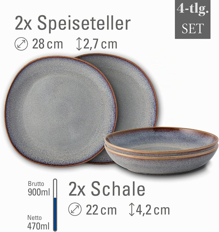 like. by Villeroy &amp; Boch - Lave beige Geschirr Set aus Steingut, 4tlg., Pottery Look, Tafelservice f