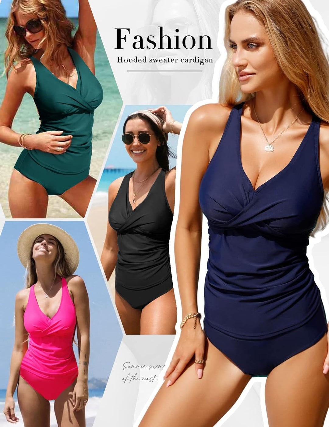 UMIPUBO Tankini Damen Bauchweg Sexy V-Ausschnitt Badeanzug Sets Grosse Grössen Push up Bademoden Hig