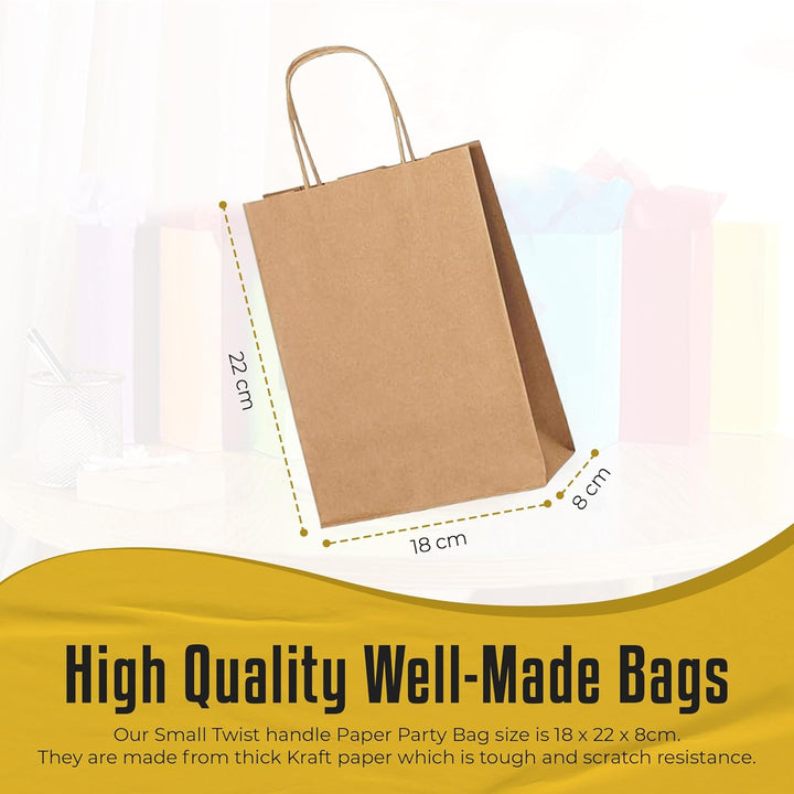 Thepaperbagstore 30 Papiertüten für Partys und Geschenke mit Griffen - Braun - 180x220x80mm