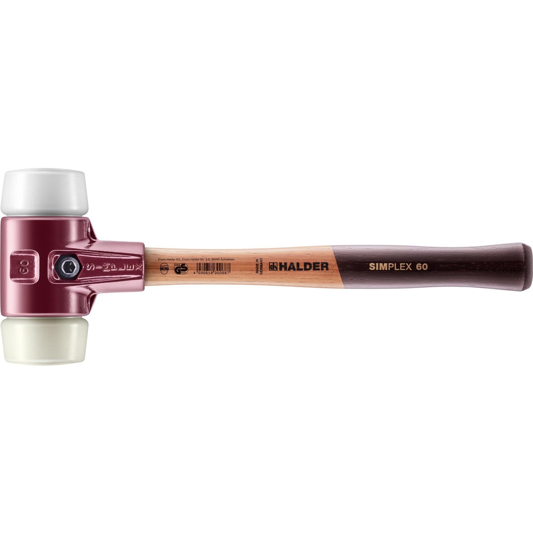 SIMPLEX-Schonhammer, Superplastik/Nylon; mit Tempergussgehäuse und hochwertigem Holzstiel | D=60 mm