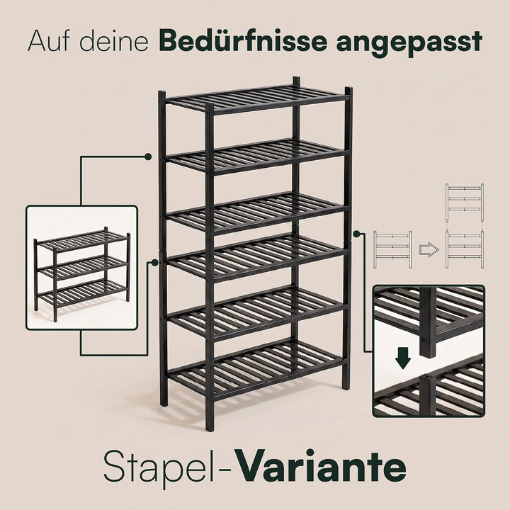 BAM BOO BOX - Schuhregal aus Bambus, Schuhablage mit 3 Ebenen, 68 x 28 x 46 cm, Erweiterbar Stapelba