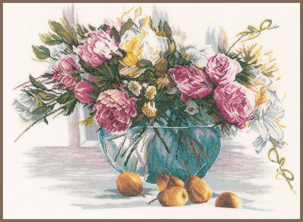 Lanarte Zählmusterpackung Stillleben m. Blumen Leinen Kreuzstichpackung, Baumwolle, Mehrfarbig, 53 x
