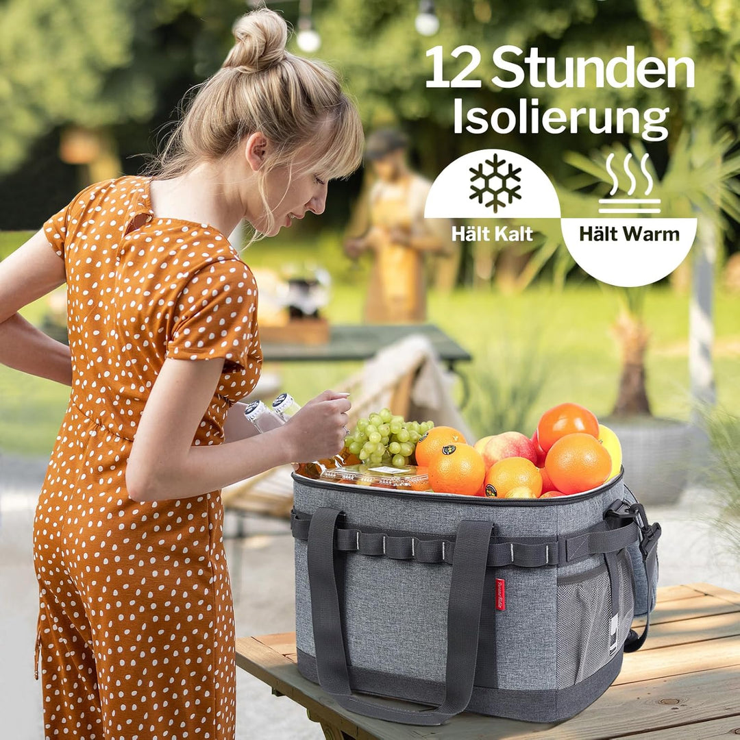 Kühltasche 30L, 12h Kühlung, Gross Faltbar Picknicktasche, Kühlbox Tragbare Isoliertasche für Auto &