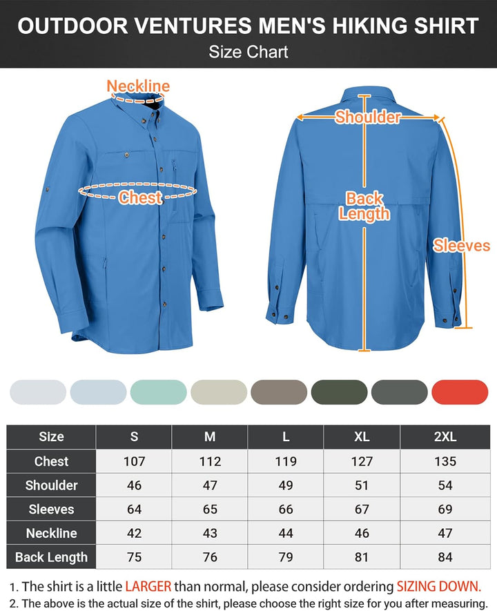 Outdoor Ventures Hemd Herren Safari UPF50+ UV Schutz Langarm Wanderhemd Outdoorhemd Funktionshemd At