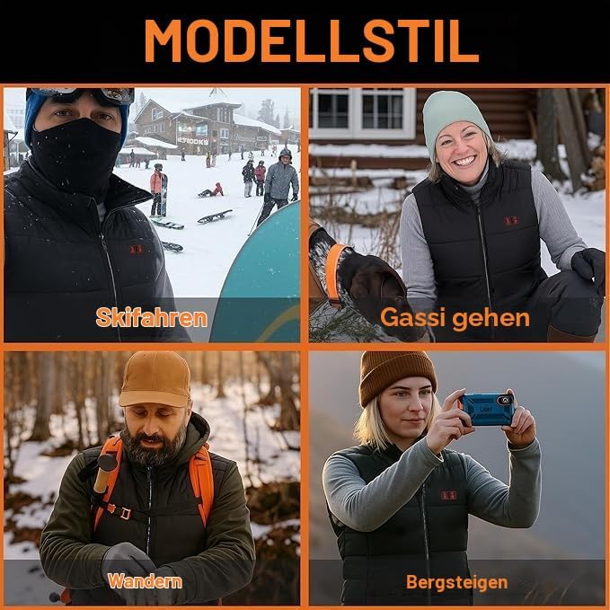 Beheizbare Weste für Herren Damen, Heizweste mit 20000 mAh Akku und 15 Heizzonen, Beheizbare Jacke f