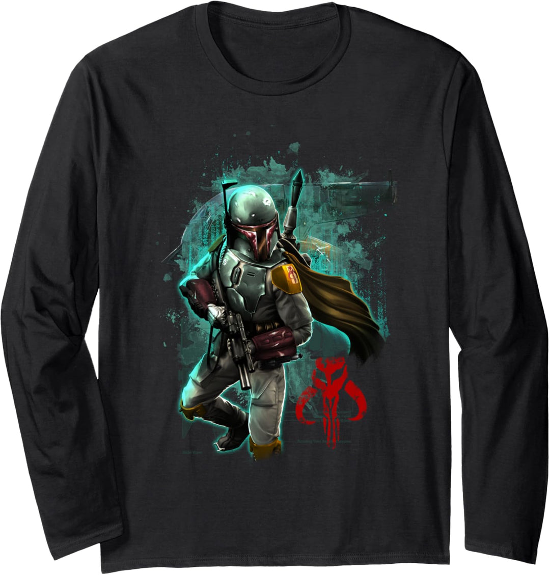 Star Wars Boba Fett Mandalorian Warrior Painted Portrait Langarmshirt