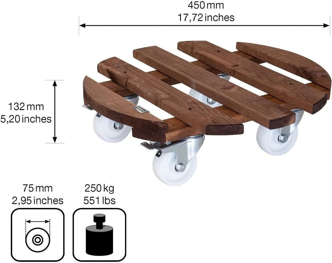 Wagner Pflanzenroller GIGANT Big Ø 45 x 13 cm I Blumenroller für Aussenbereich + Innenbereich I Kübe