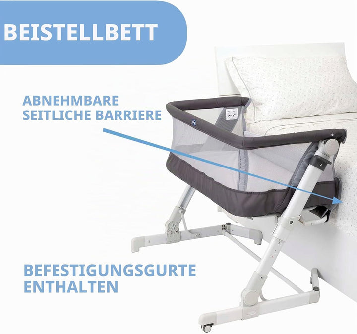 Chicco, Next2Me Pop Up Beistellbett, Höhenverstellbar, Neigbar, Kompatibel mit verschiedenen Betten,