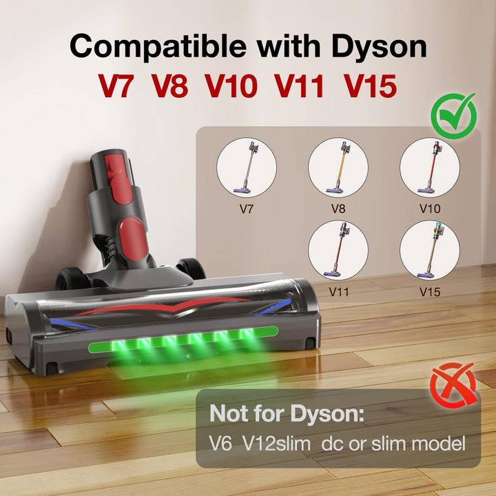 Bürste kompatibel mit Dyson V7, V8, V10, V11, V15 Staubsauger, Bodendüse mit 6 Grüne Leucht,Bodenbür