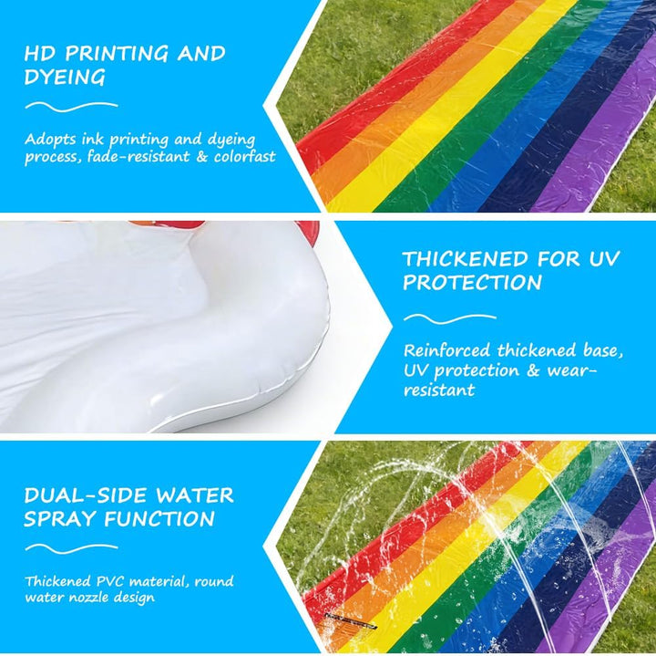 480x140 cm Wasserrutsche Garten für Kinder, Doppelte Wasserrutschmatte mit Bodyboards, Wasserrutsche