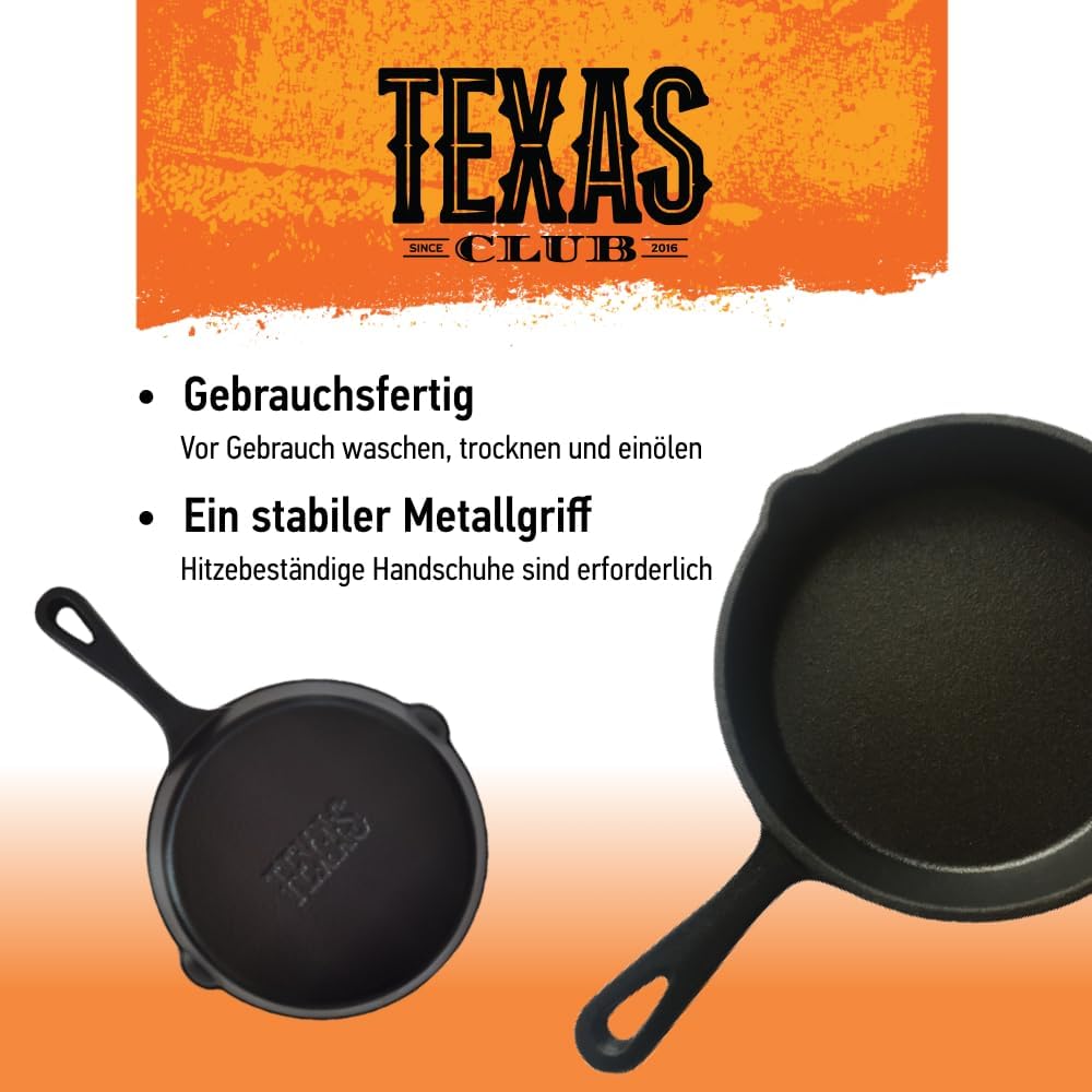 TEXAS CLUB Bratpfanne aus Gusseisen, 15,5 cm – Ideal zum Zubereiten von Pfannkuchen, Omeletts oder k