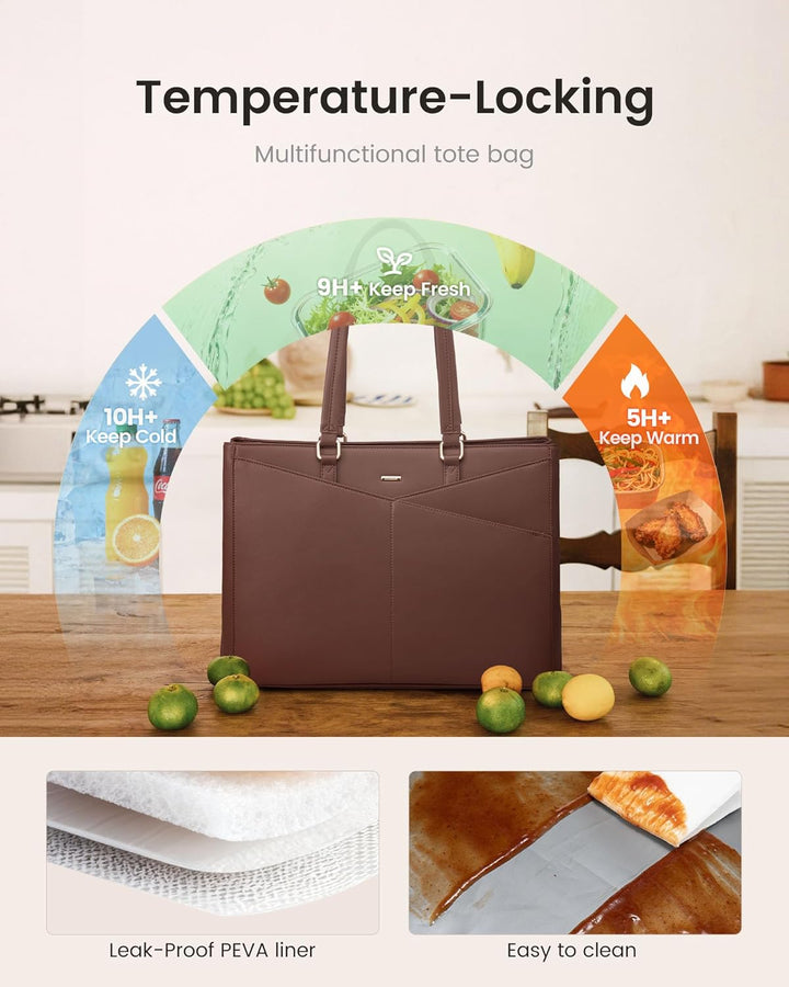 LOVEVOOK Laptoptasche Damen, Arbeitstasche mit Isoliertem Kühlfach Gross | 15,6 Zoll Laptop Handtasc