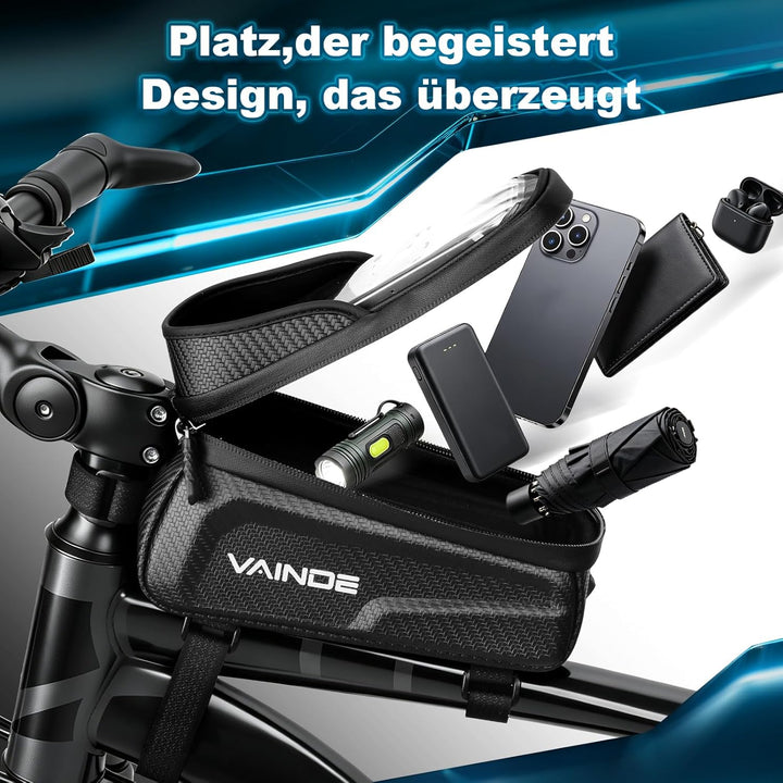 2er Set Fahrradtasche Rahmen, Rahmentasche Fahrrad, Lenkertasche Wasserabweisend Handytasche für Sma