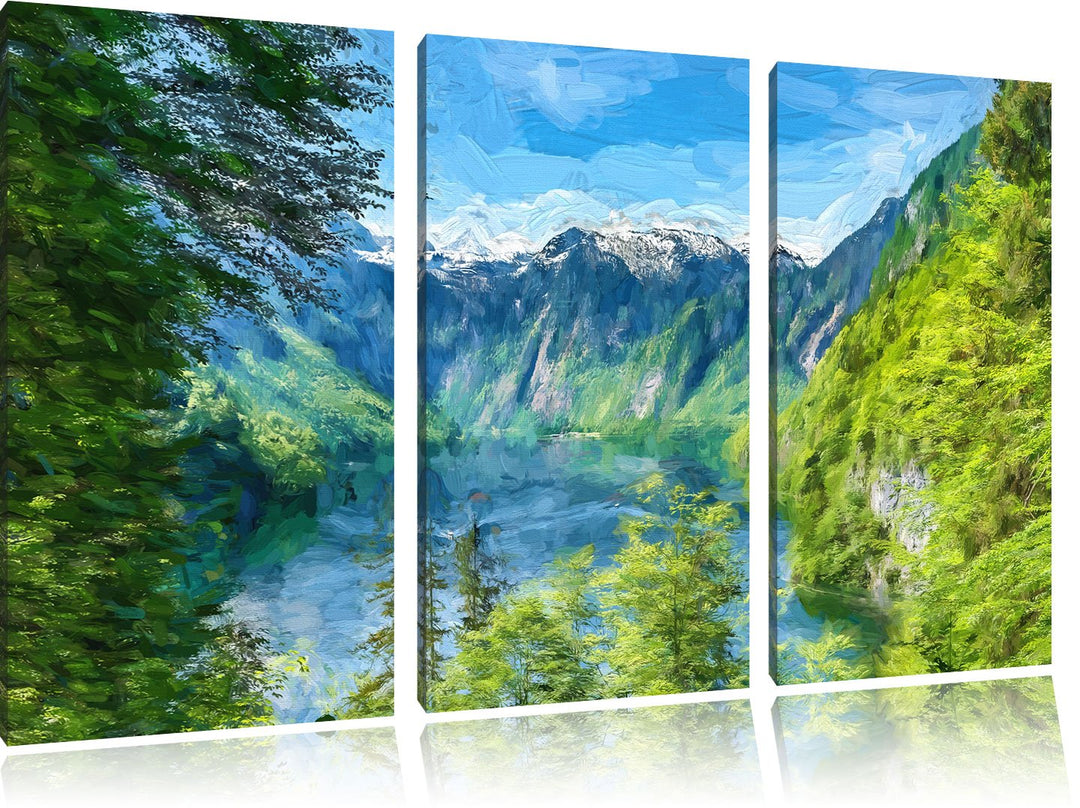 Pixxprint Blick auf den Königssee Kunst als Leinwandbild/Grösse: 3 Teilig (120x80) cm/Wandbild/Kunst