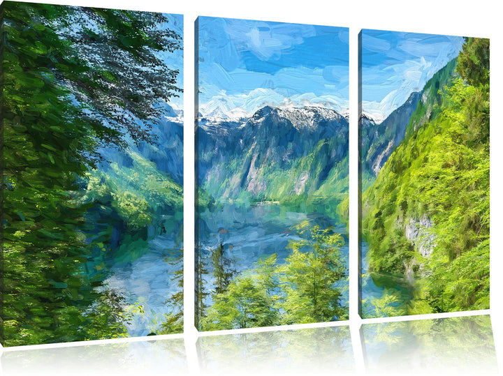 Pixxprint Blick auf den Königssee Kunst als Leinwandbild/Grösse: 3 Teilig (120x80) cm/Wandbild/Kunst