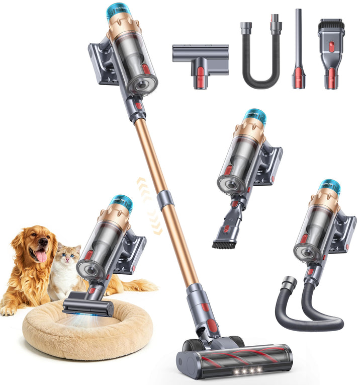 SMOTURE Akku Staubsauger VAC01, 600W 50.000 Pa 65 Min Laufzeit, für Tierhaare/Teppiche/Hartböden/Aut