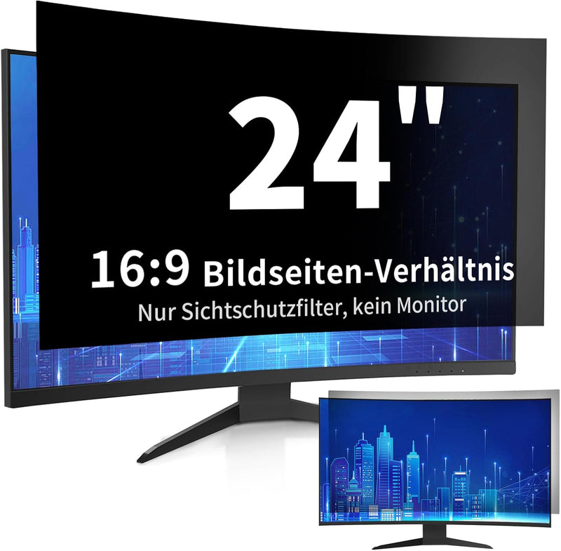 DEJIMAX Monitor Blickschutzfolie 24 Zoll für Computer 16:9 Seitenverhältnis, Anti -Blendung & blaues