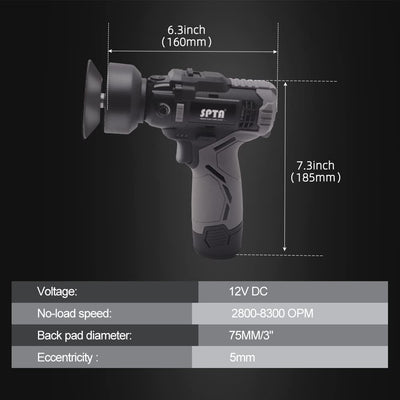 SPTA Poliermaschine, 12V Akku 2.0 Ah Polierer Auto Schleifmaschine Set Profiset Auto Politur Set mit
