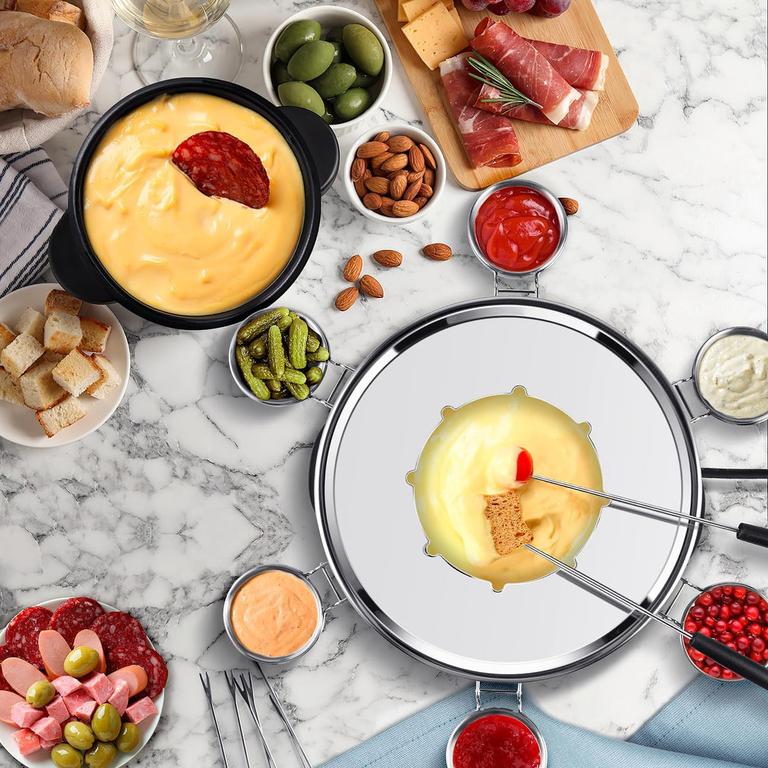 CUSIMAX Elektrisches Fondue-Set mit 1200W Leistungsregelung für Käse, Schokolade, Öl und Brühe, 2L A