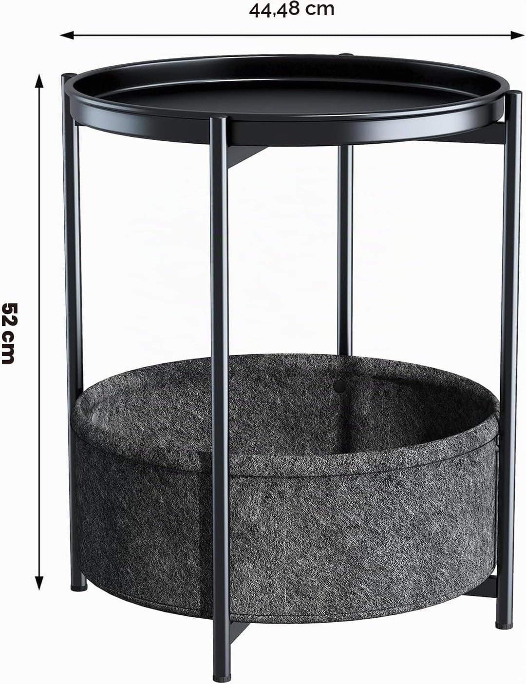 Beistelltisch Rund, Kleiner Tisch, Metall Balkontisch, Sofatisch 2 Ebenen, Couchtisch mit Korb aus S