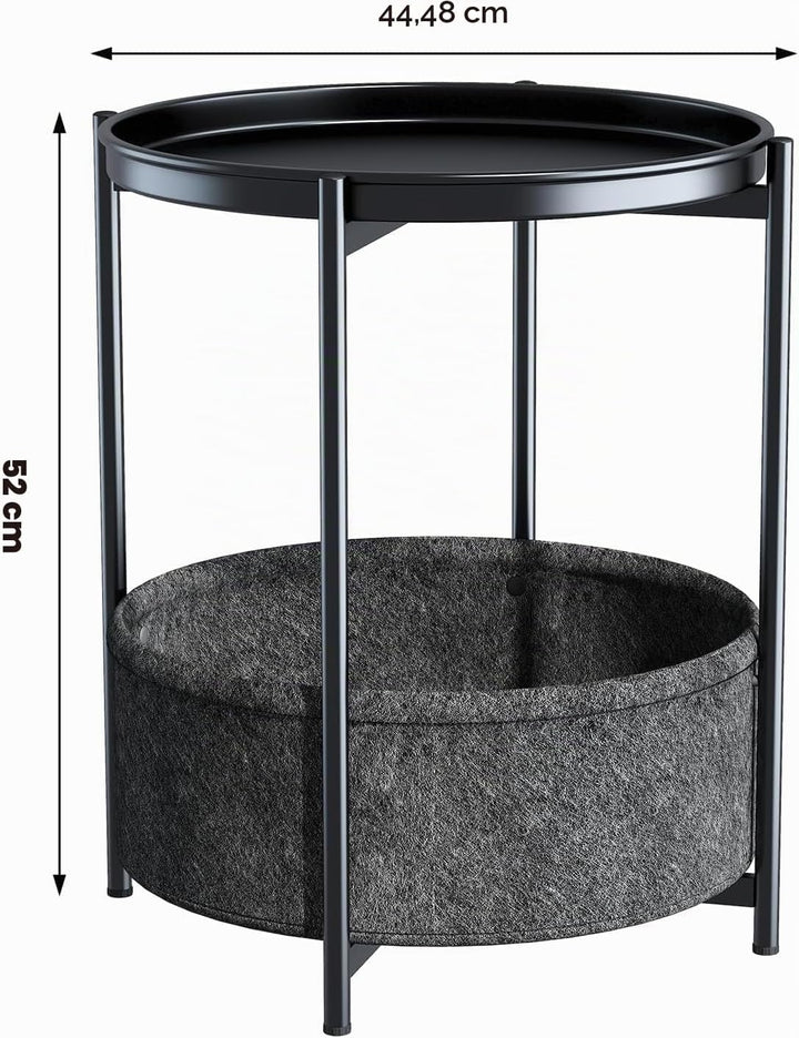 Beistelltisch Rund, Kleiner Tisch, Metall Balkontisch, Sofatisch 2 Ebenen, Couchtisch mit Korb aus S