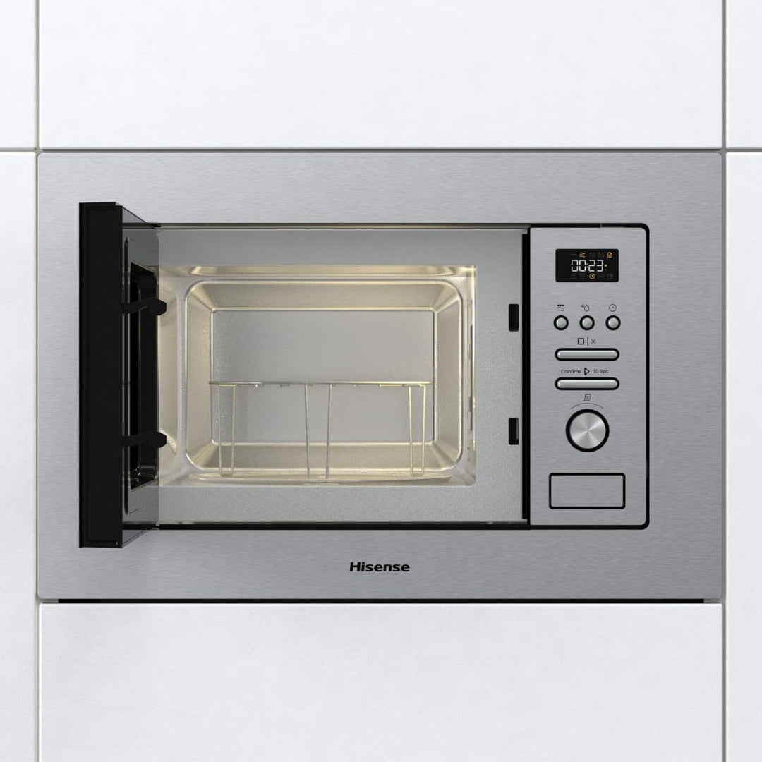 Hisense BIM320G41X Einbau-Mikrowelle, 1000 W, 20 l, Höhe 38,8 cm x Breite 59,5 cm, Edelstahl, 5 Leis