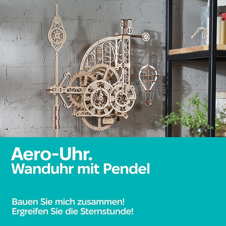 UGEARS Aero Uhr 3D Puzzle - Pendeluhr Aero Clock - Modellbau 3D Holzpuzzle Holzbausatz - Modellbausa