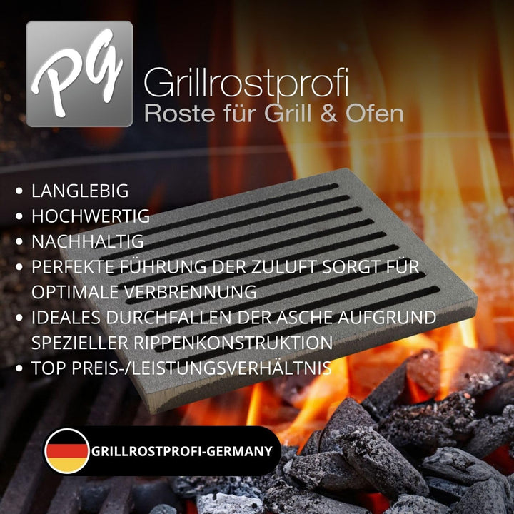 Grillrostprofi - Feuerrost Kohlerost Ascherost Kaminrost 27 x 35,5 cm, das Original aus massivem Gus