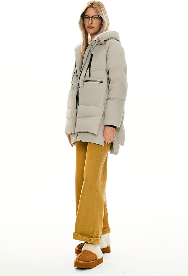 Orolay Winterjacke Damen Verdickte Warme Outdoor Daunenjacke für Damen mit Kapuze, S Beige