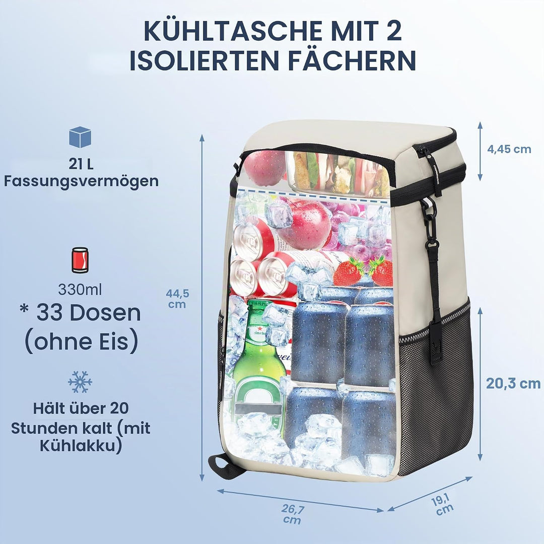 SPARTER Rucksack-Kühler, isoliert, auslaufsicher, 33 Dosen, wasserdicht, leicht, isoliert, Eistruhe,