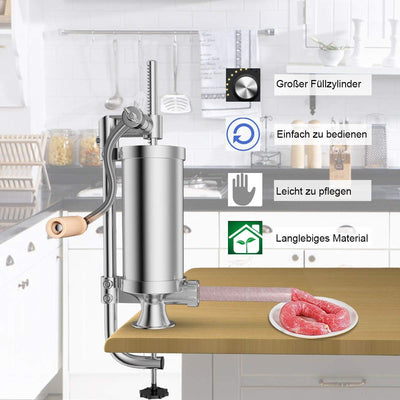 COSTWAY 1,5L / 3L / 3,6L / 6L Wurstfüller manuell, Wurstmaschine aus Edelstahl, Wurstfüllmaschine si