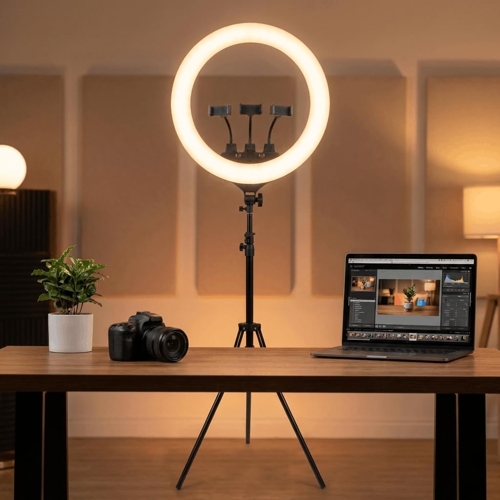 Luméon 46 cm LED Ringlicht mit Stativ – 18 Zoll Profi Fotolicht, stufenlos dimmbar, Tri-Color, inkl.