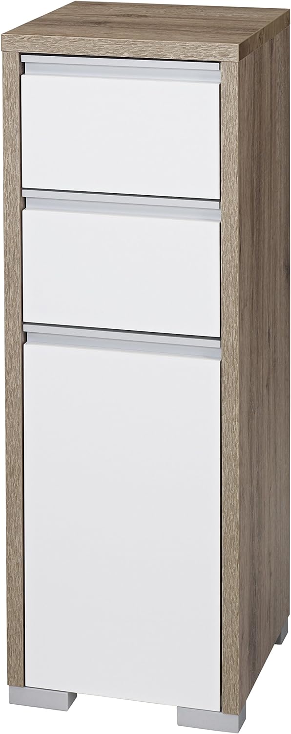 Schildmeyer Bello Midischrank 138176, wildeiche Dekor/weiss glanz, 34,5 / 33 / 97 cm Wildeiche Dekor