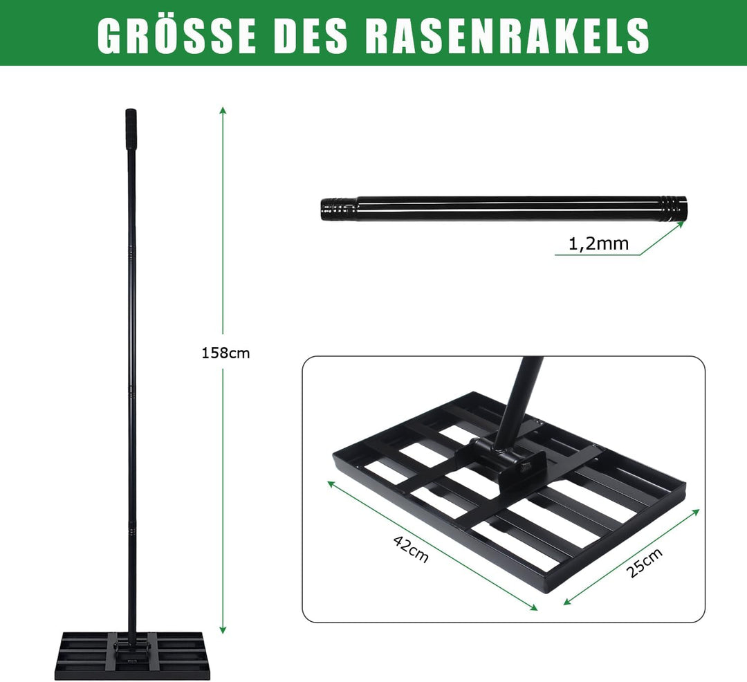 Rasenrakel Nivellierrechen Rasen Rakel, Metallstiel Rasenwerkzeug, zum Rasensanden Nivellieren Eineb