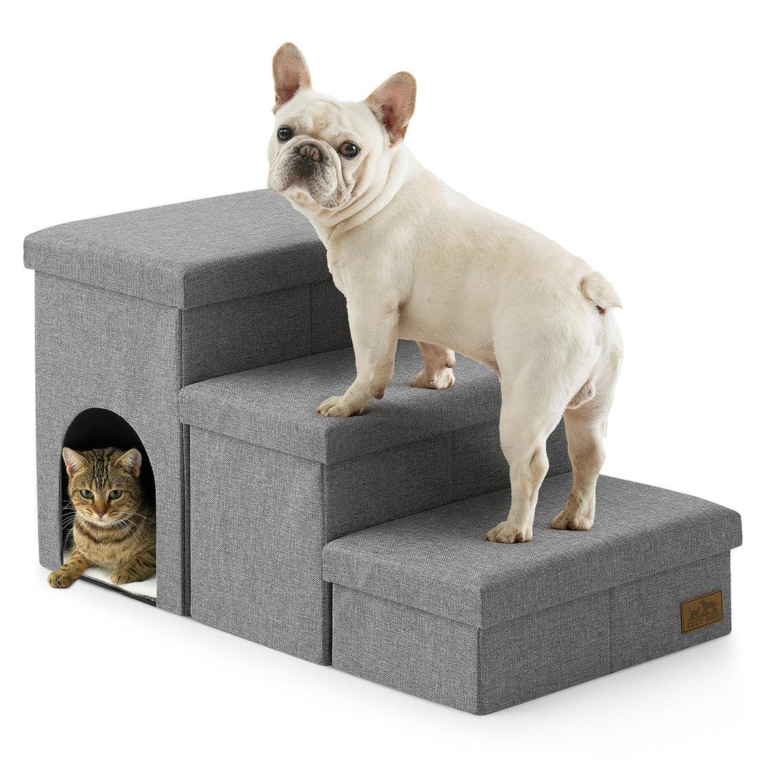 COZY KISS Hundetreppe für Kleine Hunde mit Stauraum und Katzenöffnung, Breite Haustiertreppe Faltbar