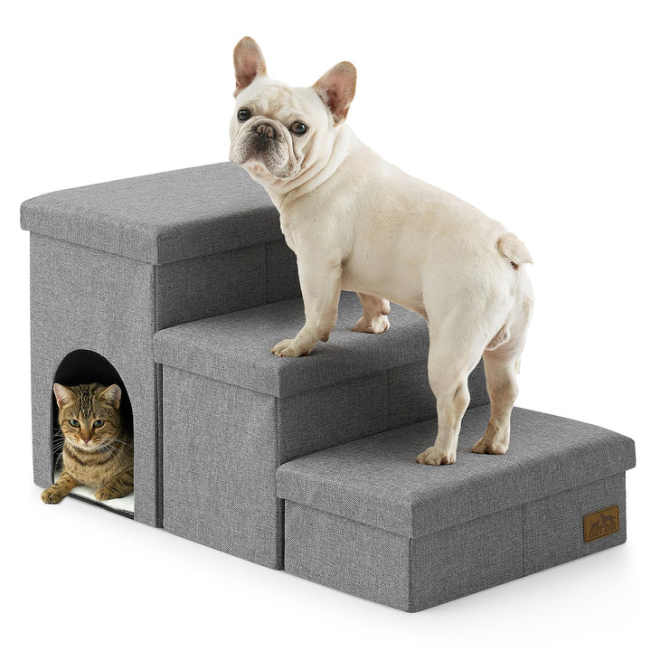 COZY KISS Hundetreppe für Kleine Hunde mit Stauraum und Katzenöffnung, Breite Haustiertreppe Faltbar