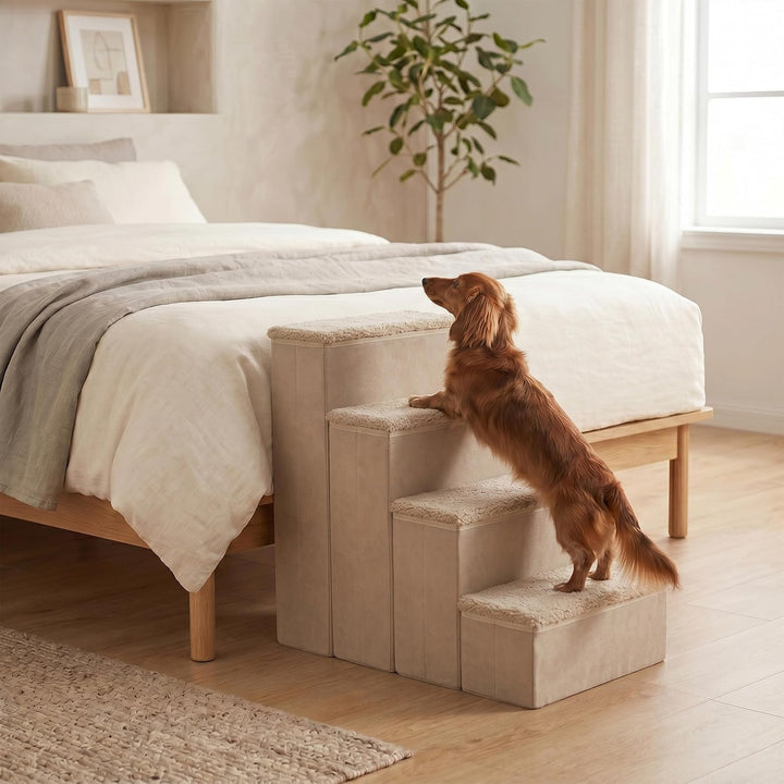 Relaxdays Hundetreppe, 4 Stufen, Stauraum, HxBxT: 65 x 40 x 70 cm, faltbar, Stoffbezug, Hunderampe B