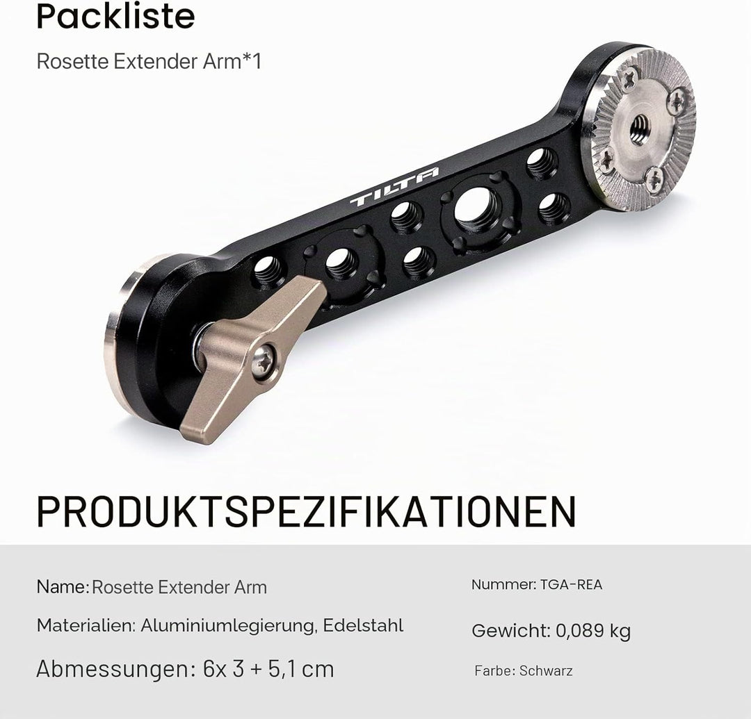 Tilta Rosette Verlängerungsarm kompatibel mit RS 2/RS 3 Pro/RSC 2/RS 3 Camera Filmmaking Kit TGA-REA