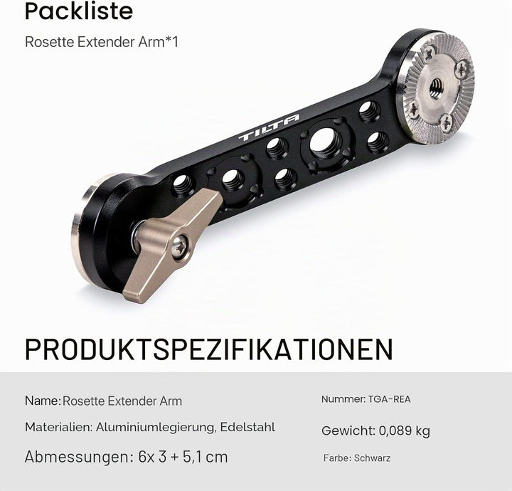 Tilta Rosette Verlängerungsarm kompatibel mit RS 2/RS 3 Pro/RSC 2/RS 3 Camera Filmmaking Kit TGA-REA